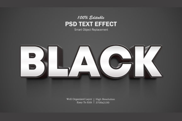 3D Black Color PSD Text Effect 2