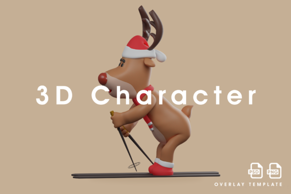 3D Christmas Deer Cartoon on Ski Racing