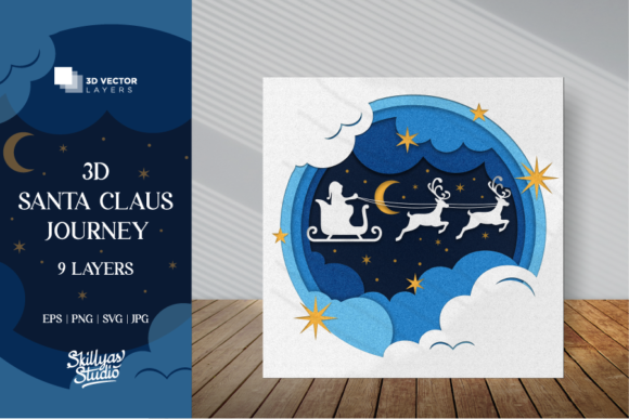 3D Santa Claus Journey Papercut Svg
