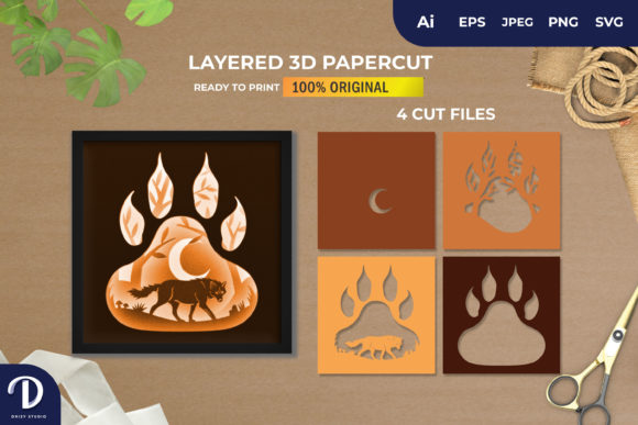 3D Shadowbox Wolf Paws in the Forest: A Versatile DIY Project for Home Decor