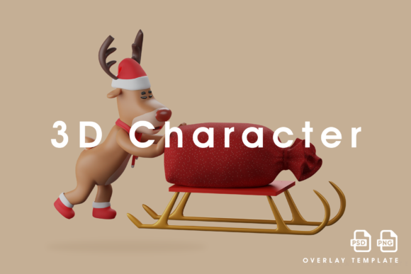 Deer 3D Gift Sack Sleigh Design Assets
