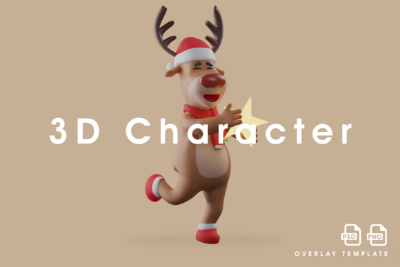 Smiley Christmas Deer 3D Holding a Star