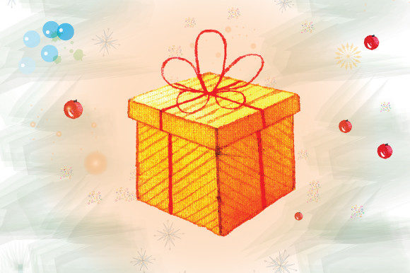 Watercolor 3d Christmas Gift Box Clipart